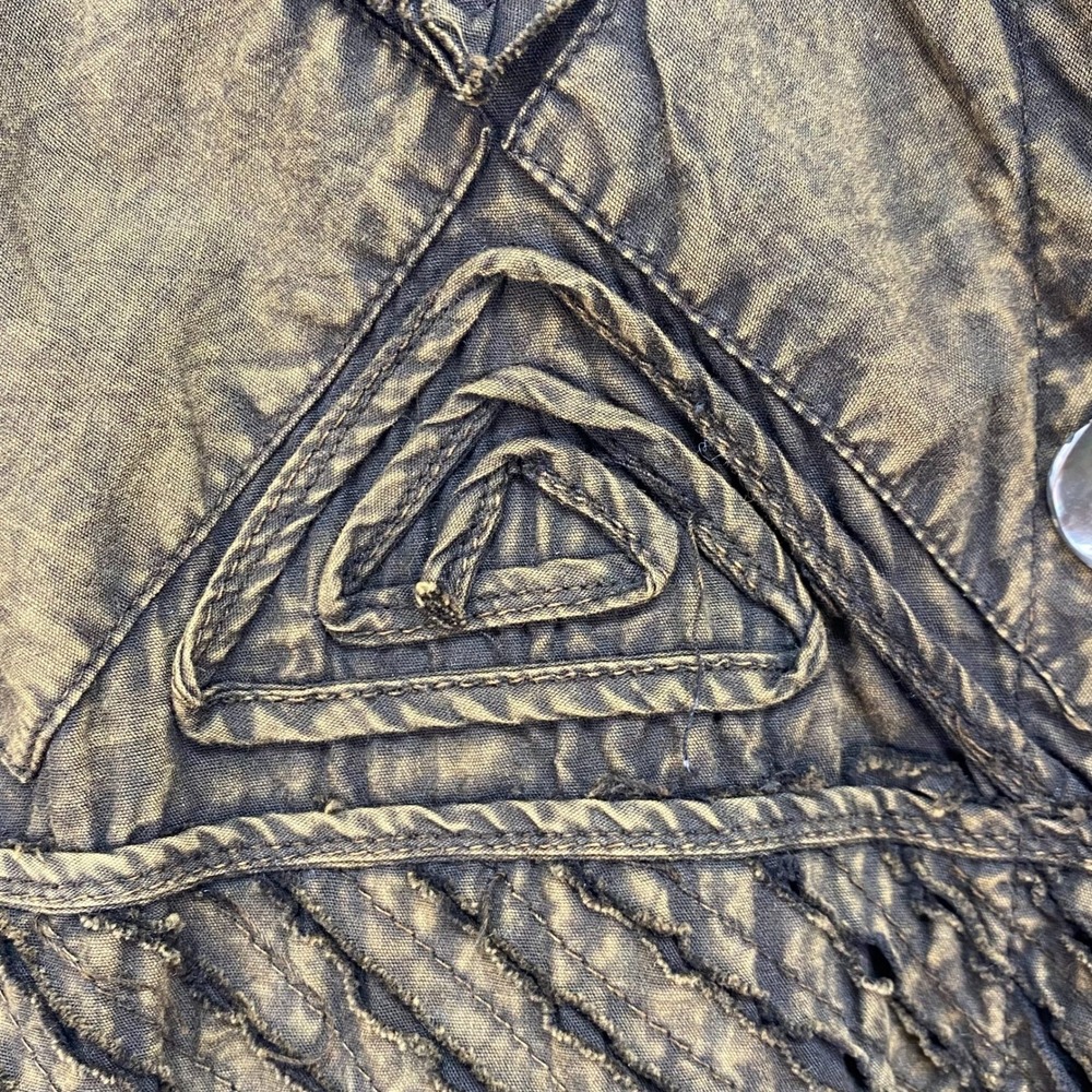 CHICOS Womens Button Front Jacket Sz M Brown Artsy Textured Cotton Distressed - Picture 3 of 10
